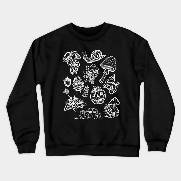 Autumn Mushrooms In Bloom, Mushies, Crystals, Acorns Crewneck Sweatshirt by LunaElizabeth